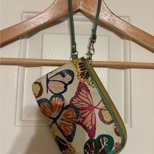 Fossil Multicolor Butterfly Printed Leather Crossbody Purse with Card Slots